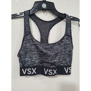 Victoria Sport VSX Racerback Sports Bra Black White Heathered Mesh Back S #21
